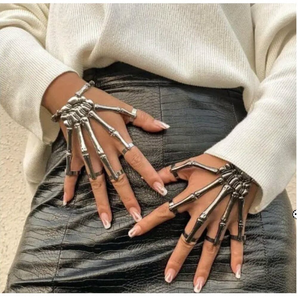 Silver Skeleton Hand Bracelet NWT